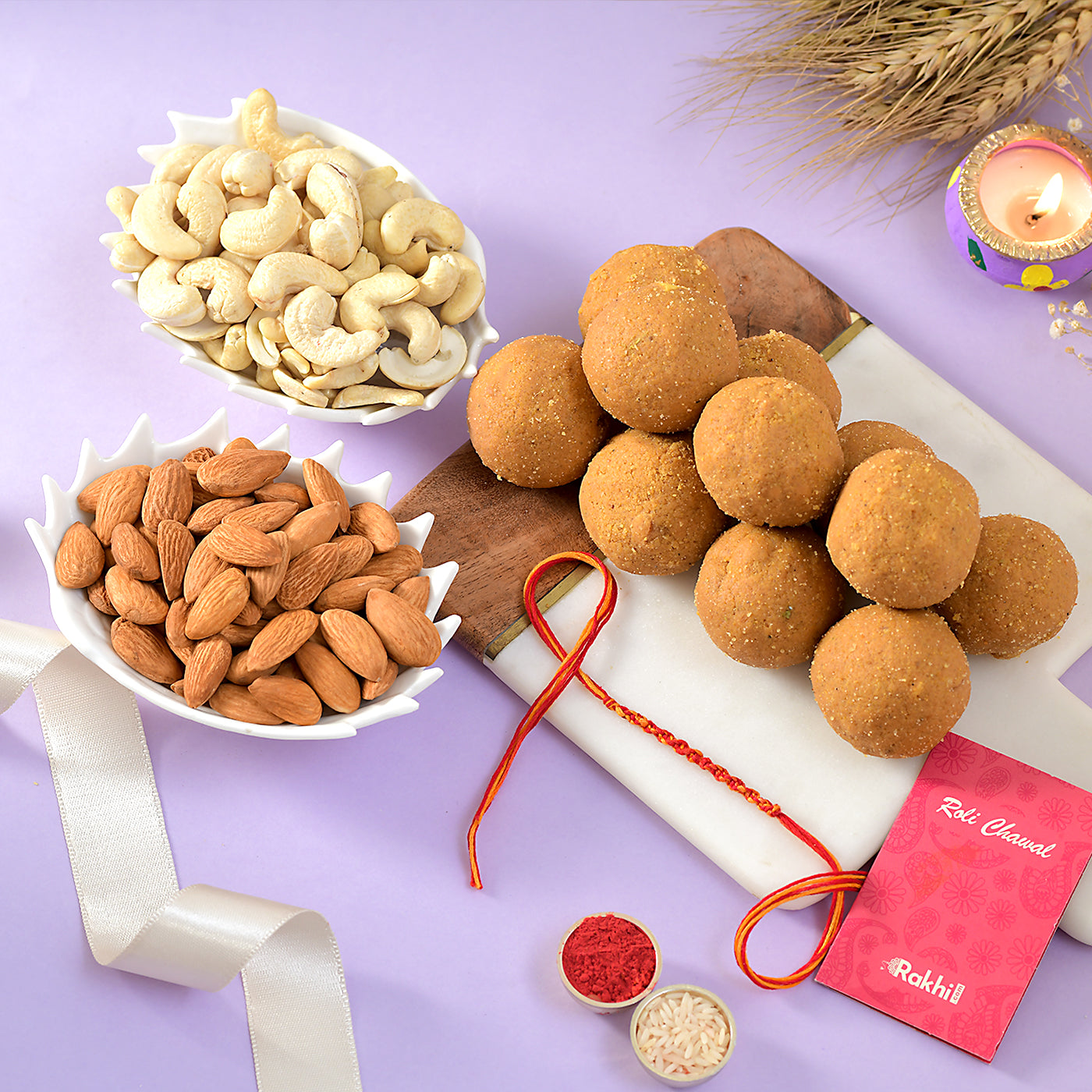 Hand Crafted Moli Rakhi With Sweets & Nuts
