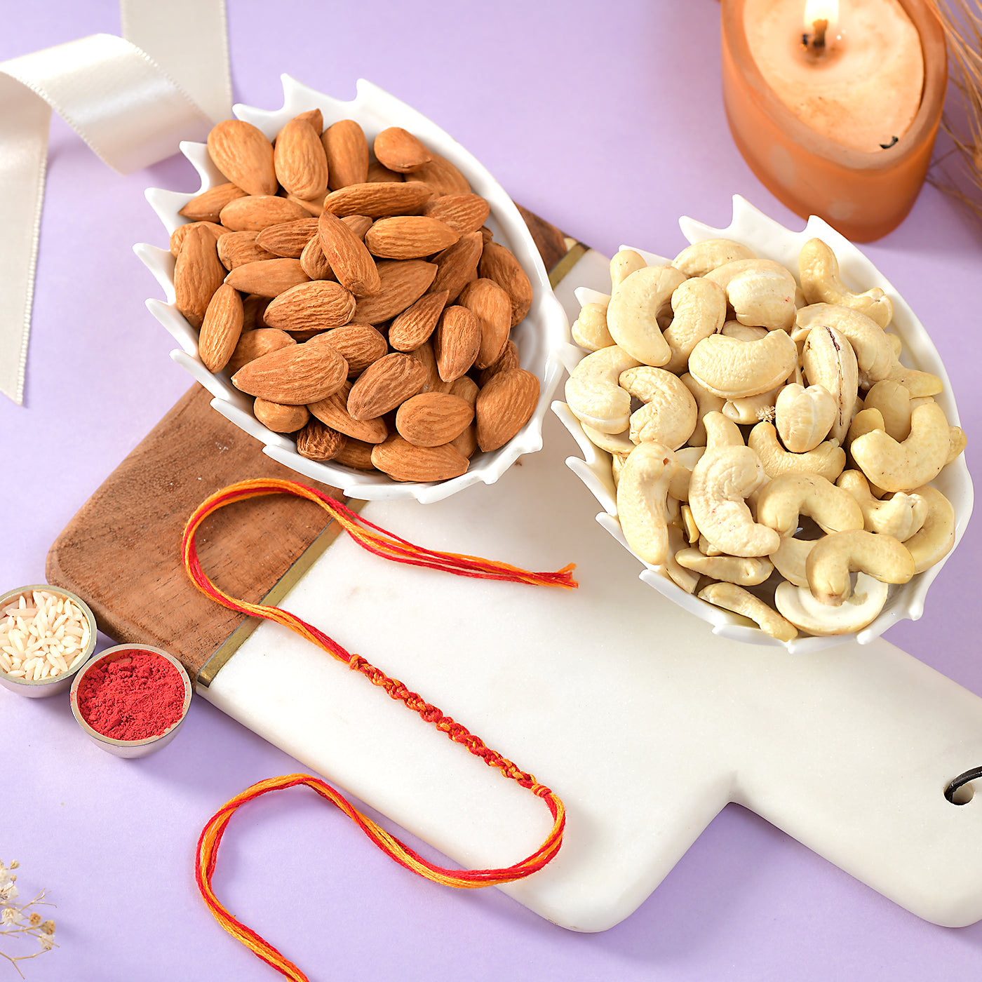 Hand Crafted Moli Rakhi With Dryfruits