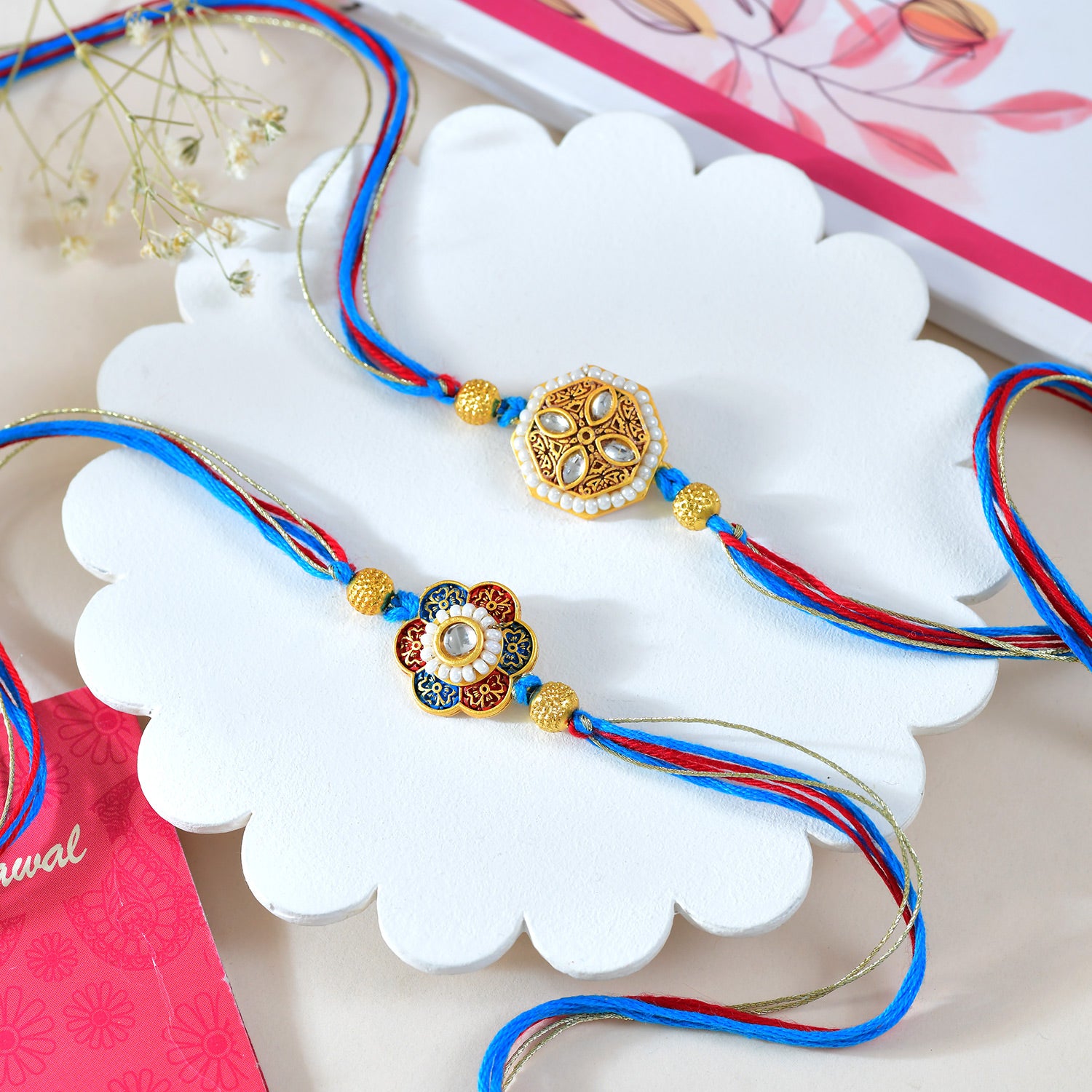 2 Cosmic Flowers Rakhi With Ferrero Rocher