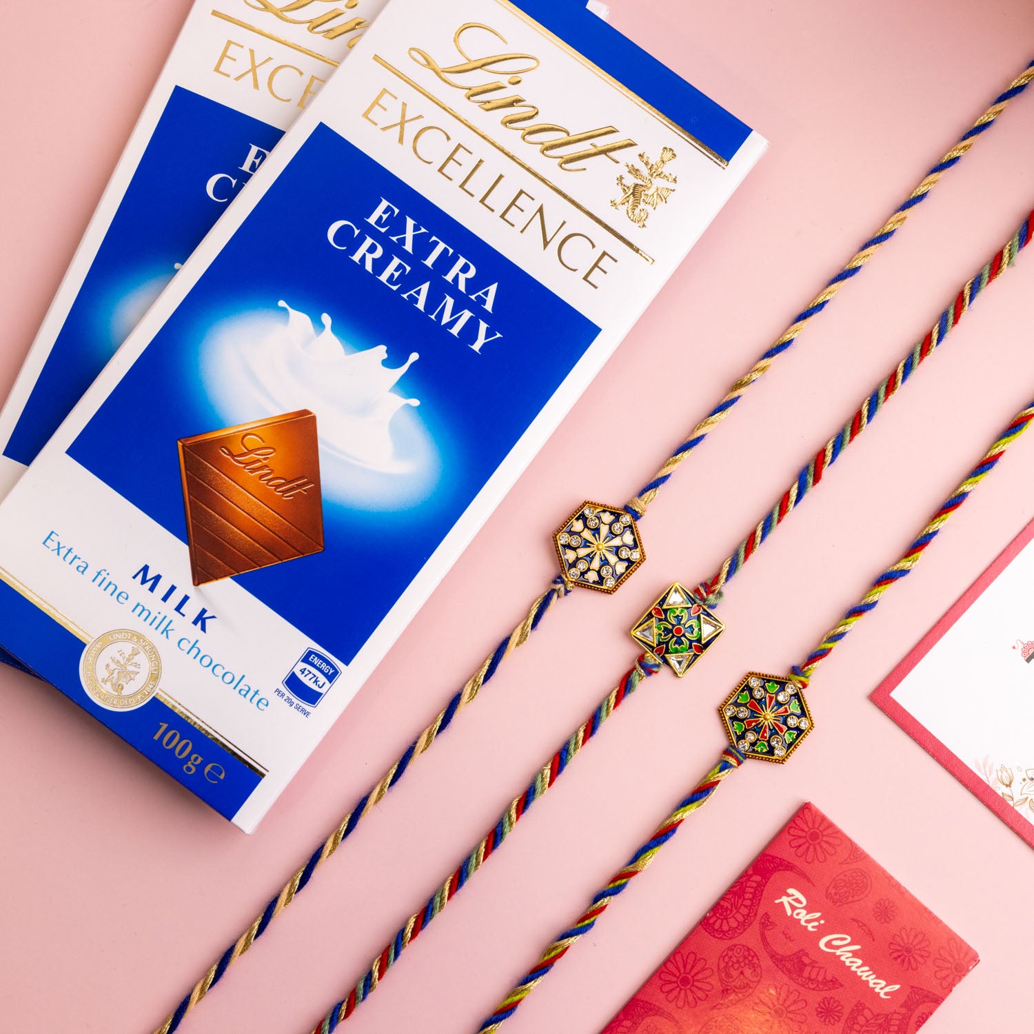 3 Meenakari Rakhi Set With Lindt Chocolates