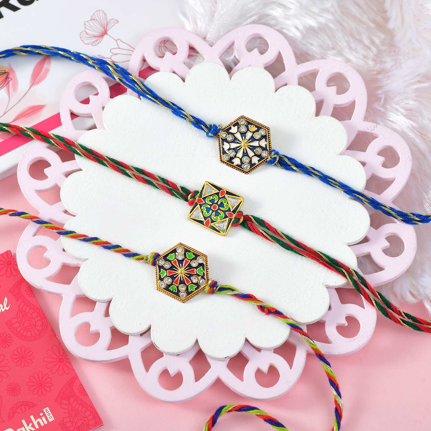 3 Meenakari Rakhi Set