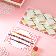 Hand Crafted 3 Rudraksh Rakhi With Kaju Katli